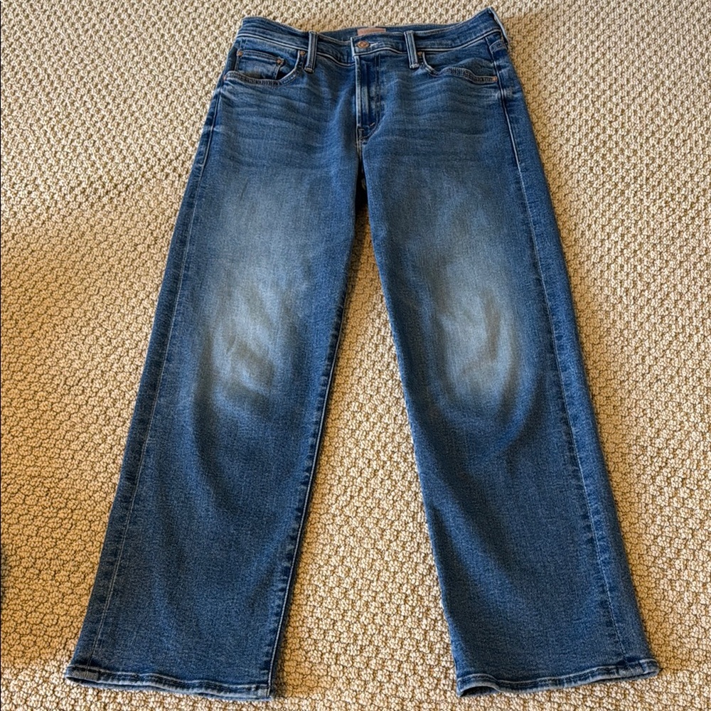 MOTHER Straight-Leg Jeans in Faded Blue Denim